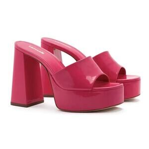 Larroude Dolly Mule Patent Leather Platform Heel Sandals- 9.5 Pink